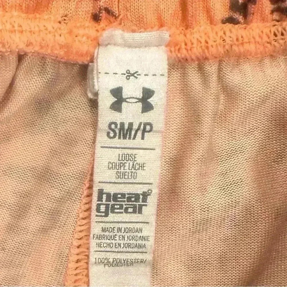 Small UNDER ARMOUR ABSTRACT ATHLETIC SHORTS ORANGE & BLACK HEAT GEAR - Picture 12 of 12